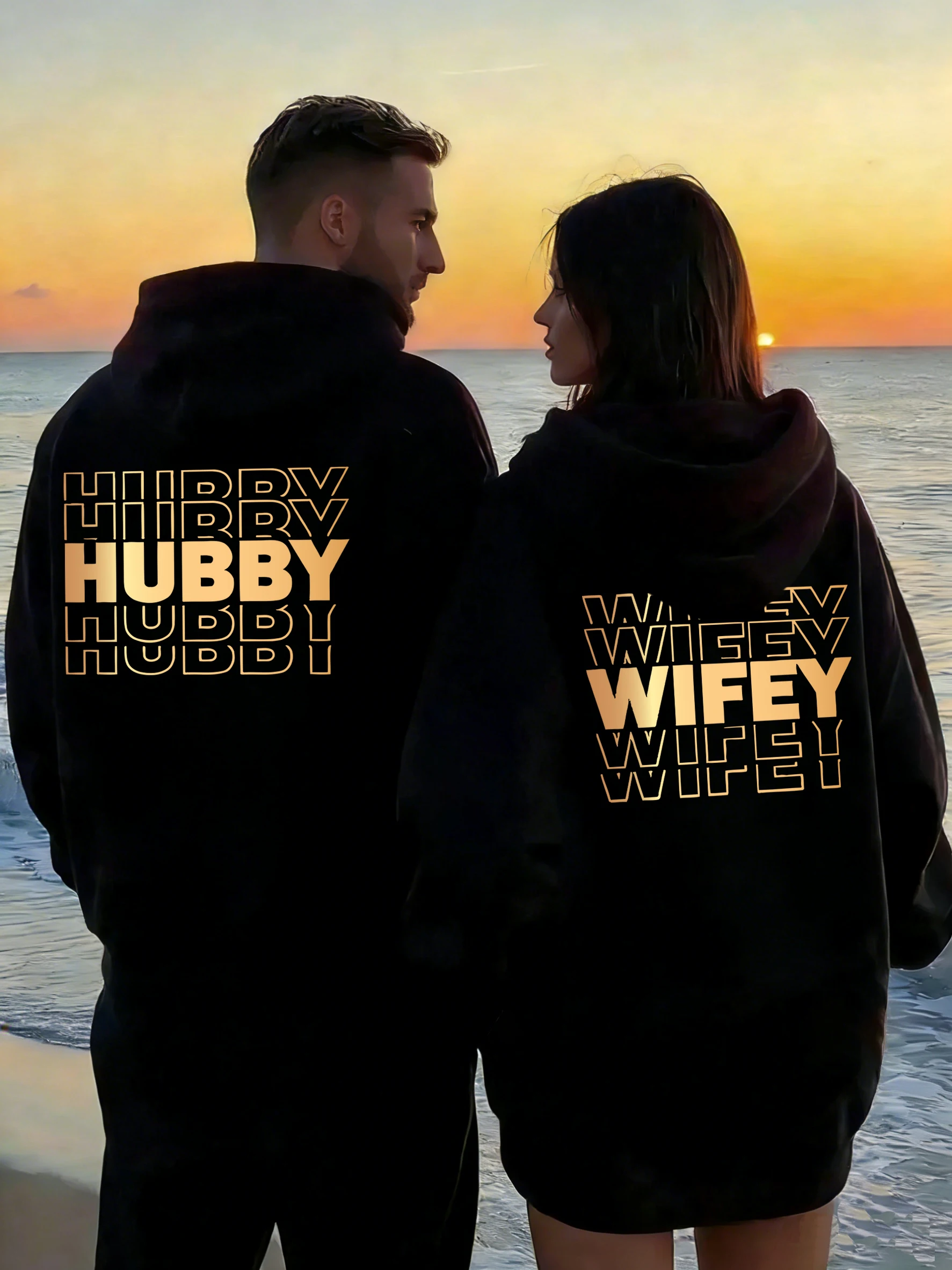 

Мужская осенняя толстовка с принтом Creative Letter Hubby, 1 шт., удобная, с длинными рукавами, теплая, повседневная, мягкая, универсальная, с капюшоном, для пар