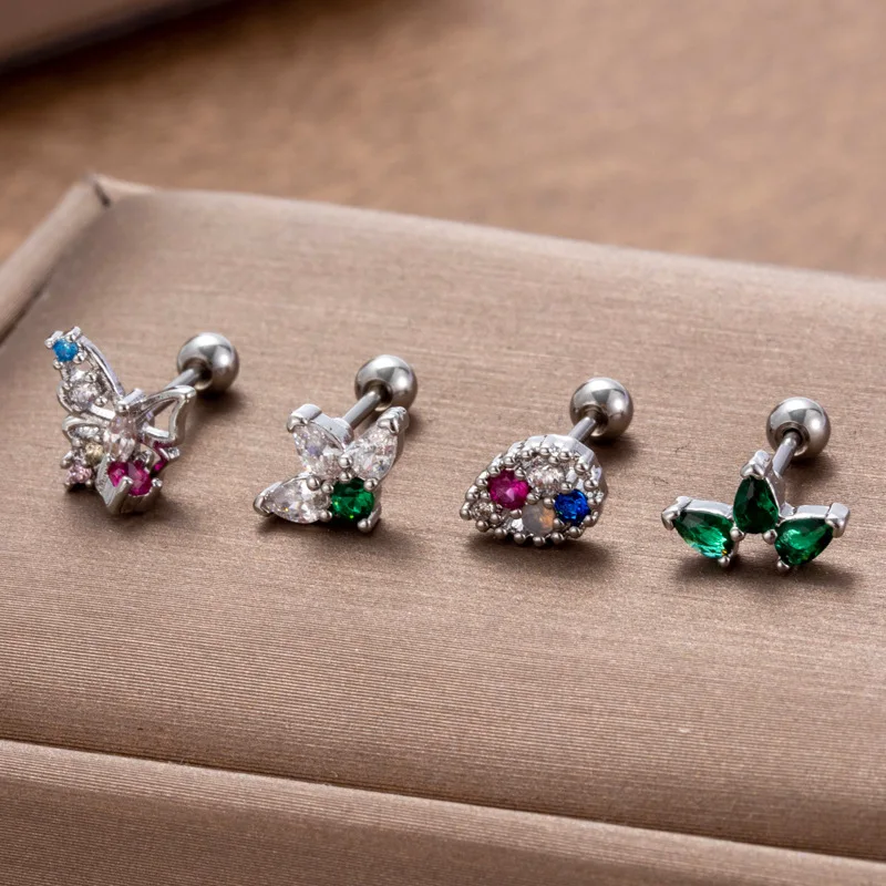 1Piece Korean Color Zirconia Young Girls Cross Butterfly Cartilage Earrings Tragus Hliex Body Piercing Jewelry Women