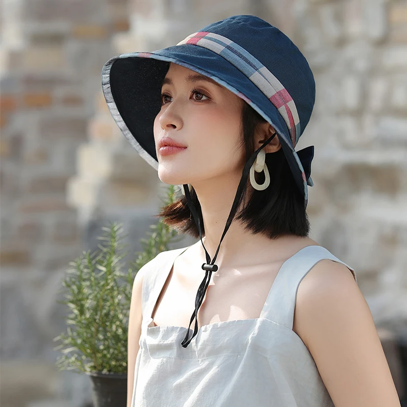 Summer Bow Fashion Brand Fisherman Hat Outdoor Travel Fashion Temperament Plaid Pot Hats Street Shot Every Shade Sun Cap