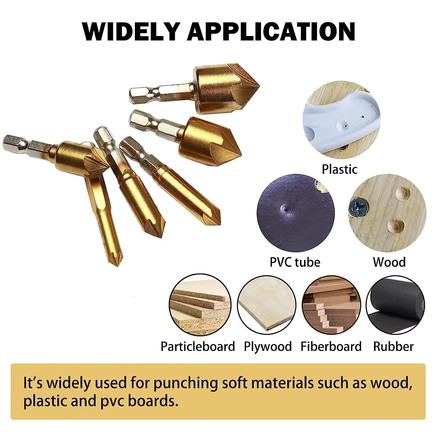 Hexagonal Shank Five-edged Chamfering Tool High Carbon Steel Titanium-plated Five-edged Hole Opener