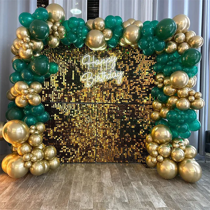 103pcs Green Gold Balloon Arch Garland Kit-1*2m Rain Crutain Gold Dark Green Ball For Baby Shower Birthday Wedding Party Decoras