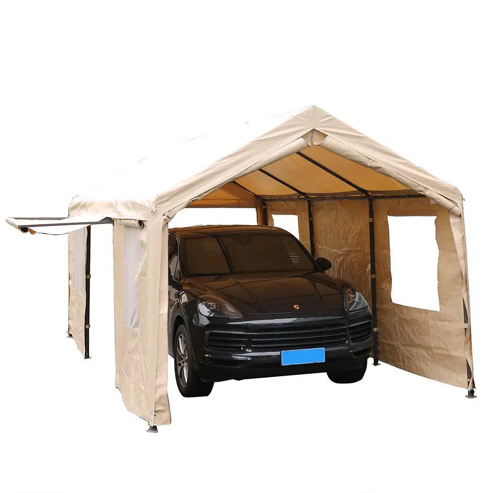 Carport 10 x 20 ft Heavy Duty Canopy Garage Car Shelter with Windows and Sidewalls, Beige, Customized