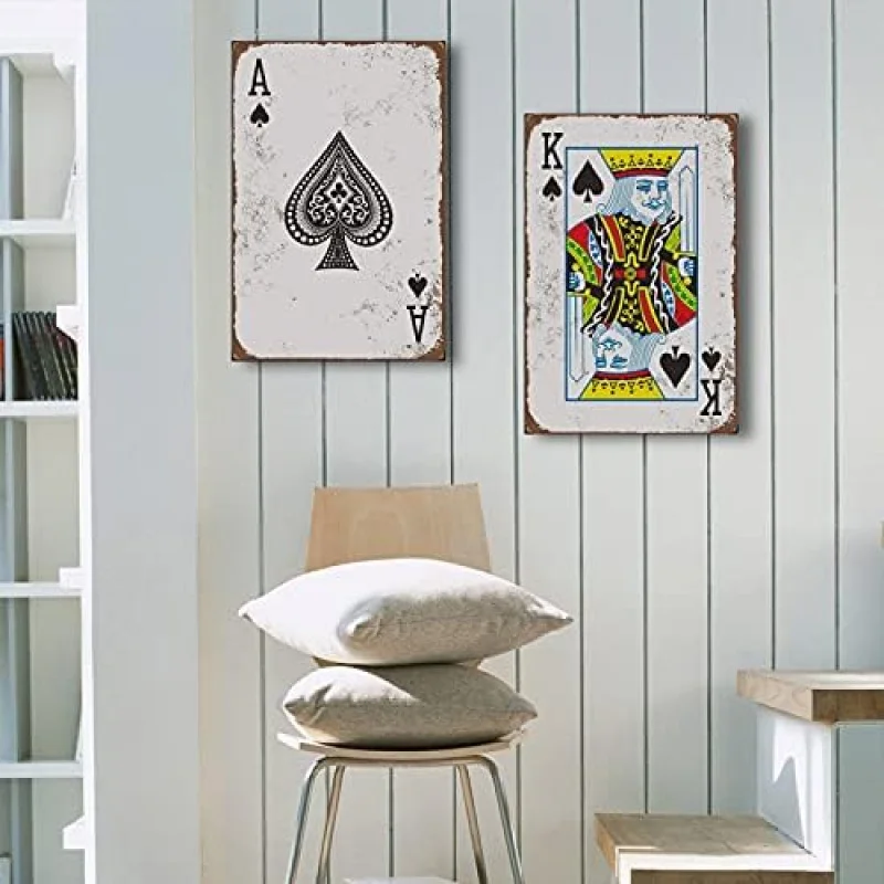 ภาพวาดเหล็กที่น่าสนใจ Retro โลหะโลโก้ 12x8 นิ้ว King of Spades Poker Man Cave Wall ตกแต่งบาร์ร้านกาแฟแผ่น