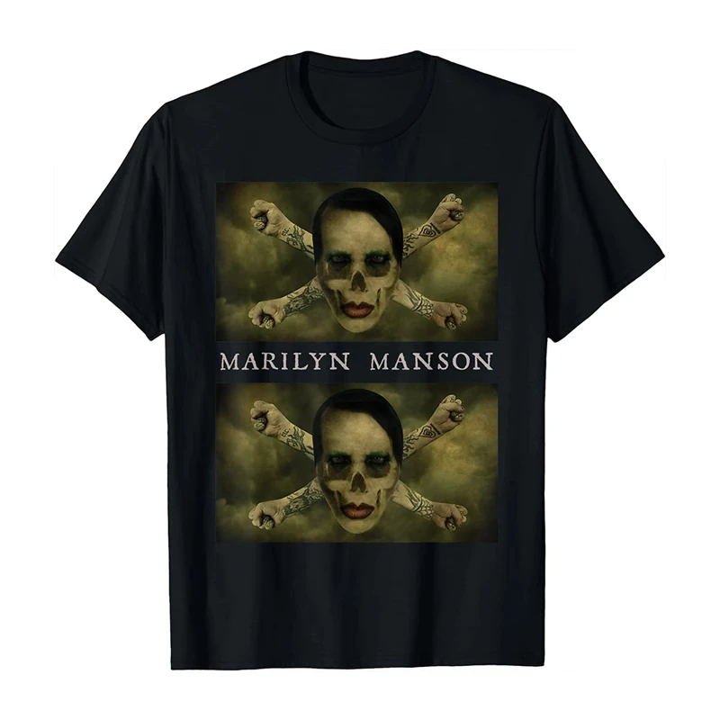 2025 جديد مارلين مانسون روك الأمريكية الرجعية موضة عادية عالية الجودة الرجال والنساء القطن Crewneck تي شيرت الصيف #3