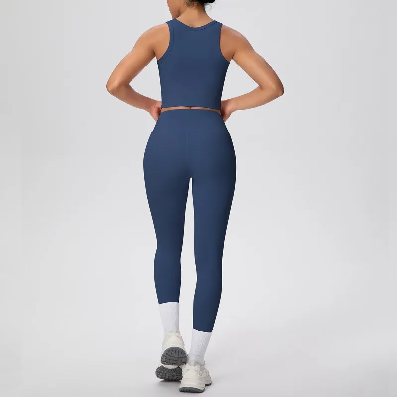 

Женский однотонный костюм для йоги, дышащий облегающий быстросохнущий жилет, длинные брюки, спортивный костюм, повседневный костюм для фитнеса на открытом воздухе