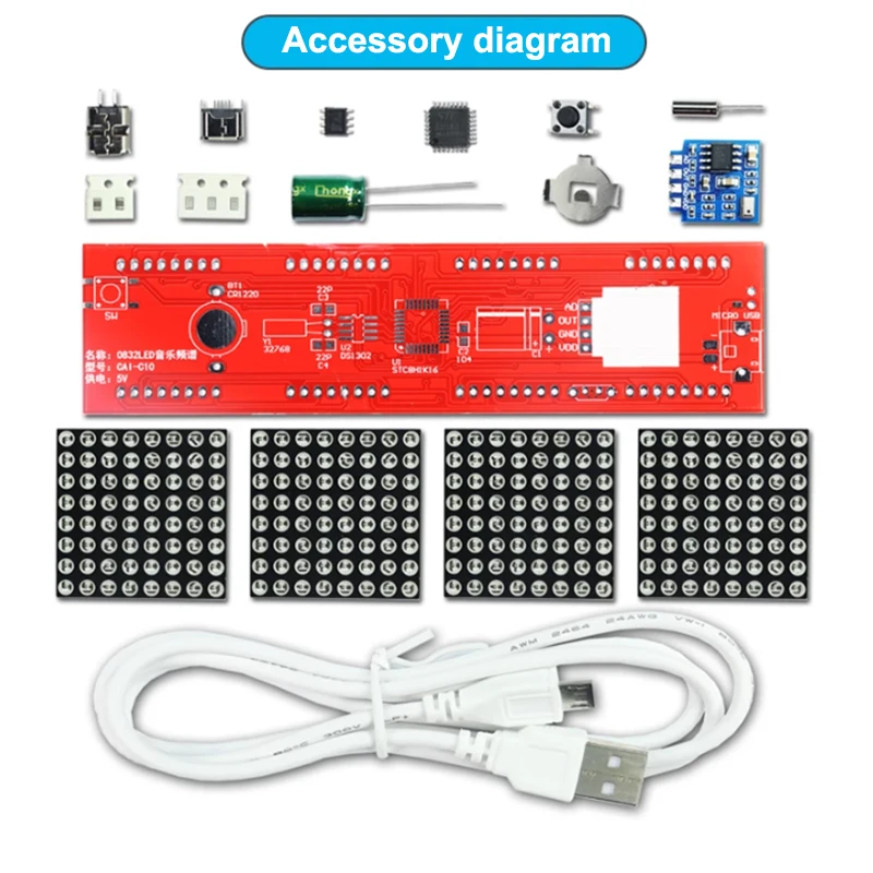 Electronic Welding Pick Up Rhythm Light LED Music Spectrum Kit Dot Matrix Clock DIY Parts