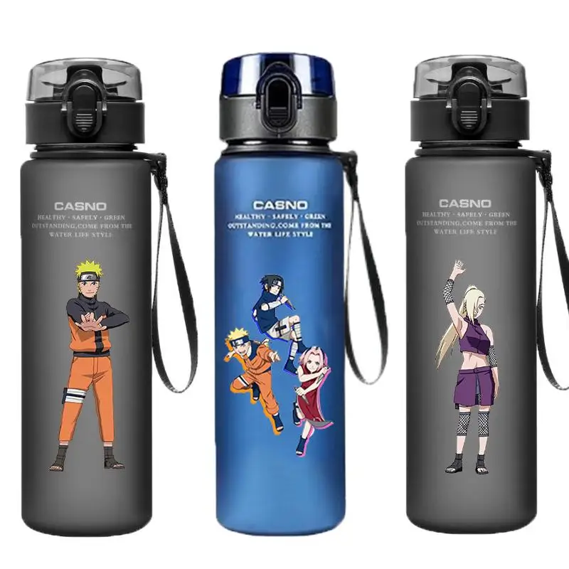 

560Ml Naruto Water Bottle Uzumaki Uchiha Sasuke Hatake Kakashi Portable Sports Plastic Cup Camping Fitness Bottle Fan Gifts