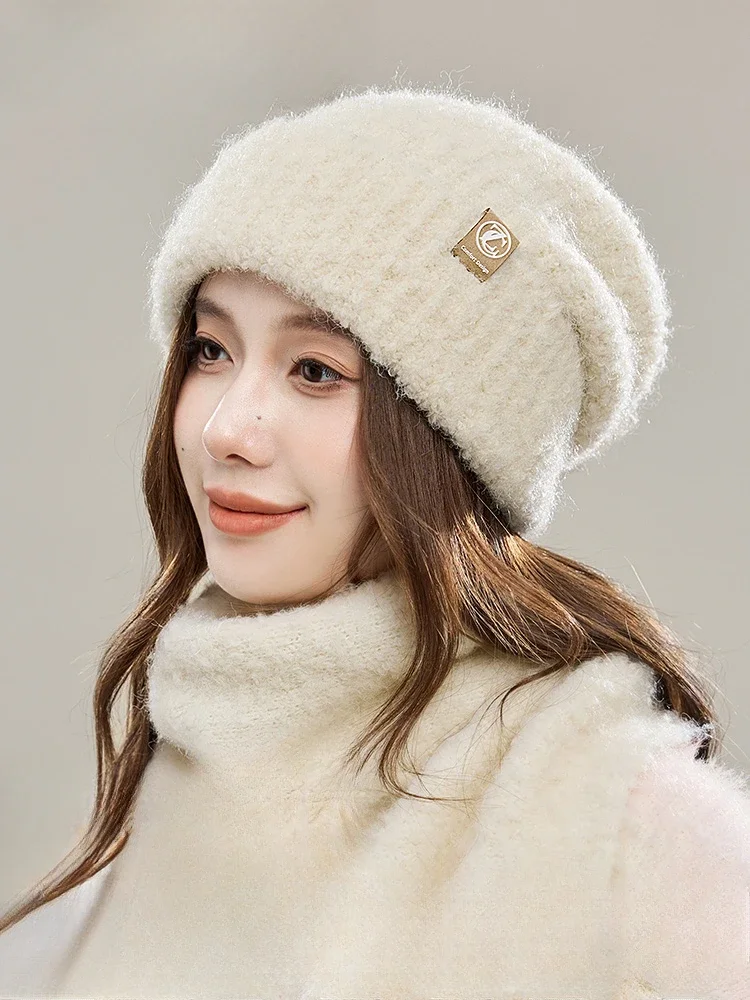 

Wool stack hat women's winter new fashion warm thickened face small ear protection hat gift box average size (52-64cm)