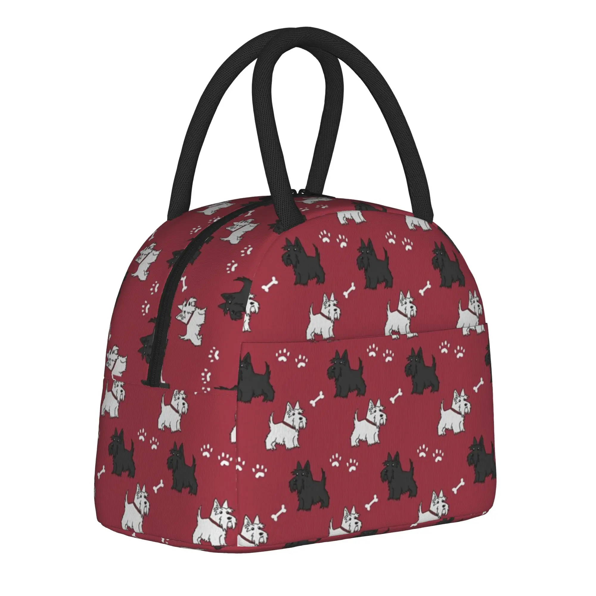 Red Scottish Terrier Dog Insulated Lunch Bags Portable Scottie Tartan Skye Reusable Thermal Bag Tote Lunch Box Food Handbags
