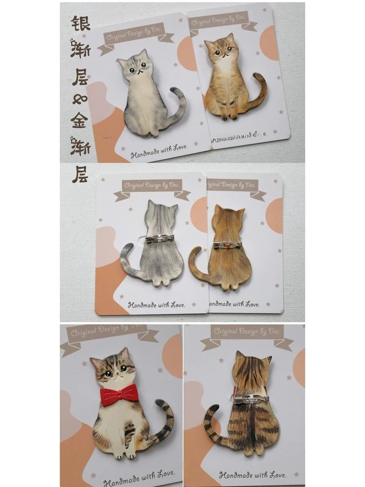 Handmade Girl Feeling Design Cute Kitten Leather Pin Brooch Accessories Canvas Bag Net Red Pin Feature decoration