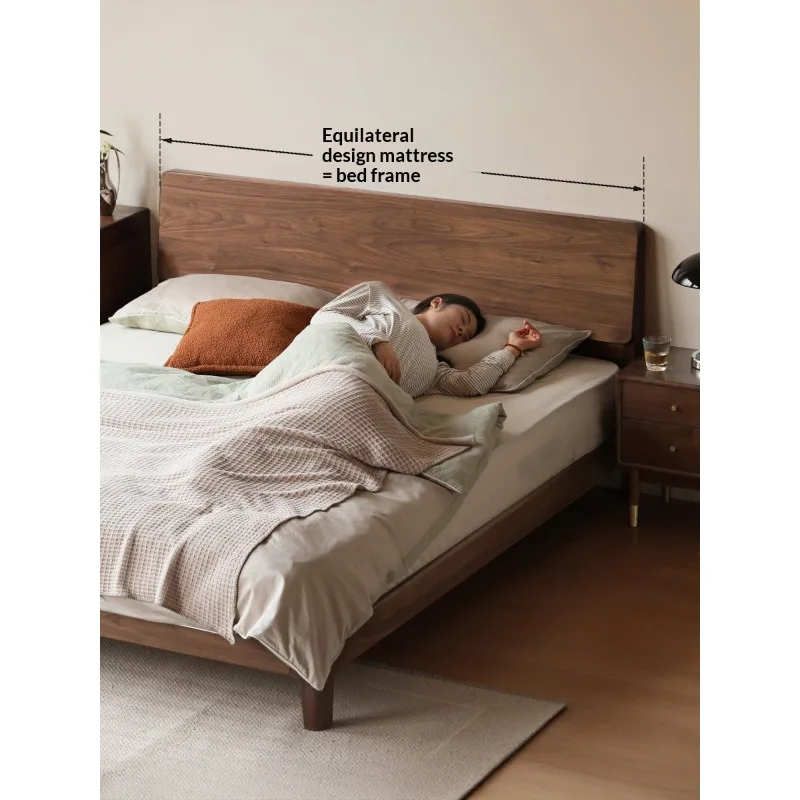 Luxury North American Black Walnut Bed Modern Low Profile Platform Bed Frame Solid Wood Master Bedroom Furniture King Size