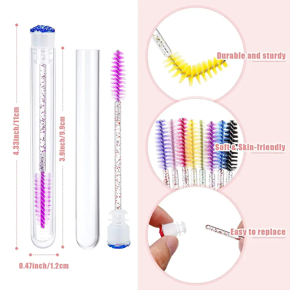 50Pz Cepillo de Cejas Reutilizable Tubo Cepillo de Pestañas Reemplazable Antipolvo Diamante 3