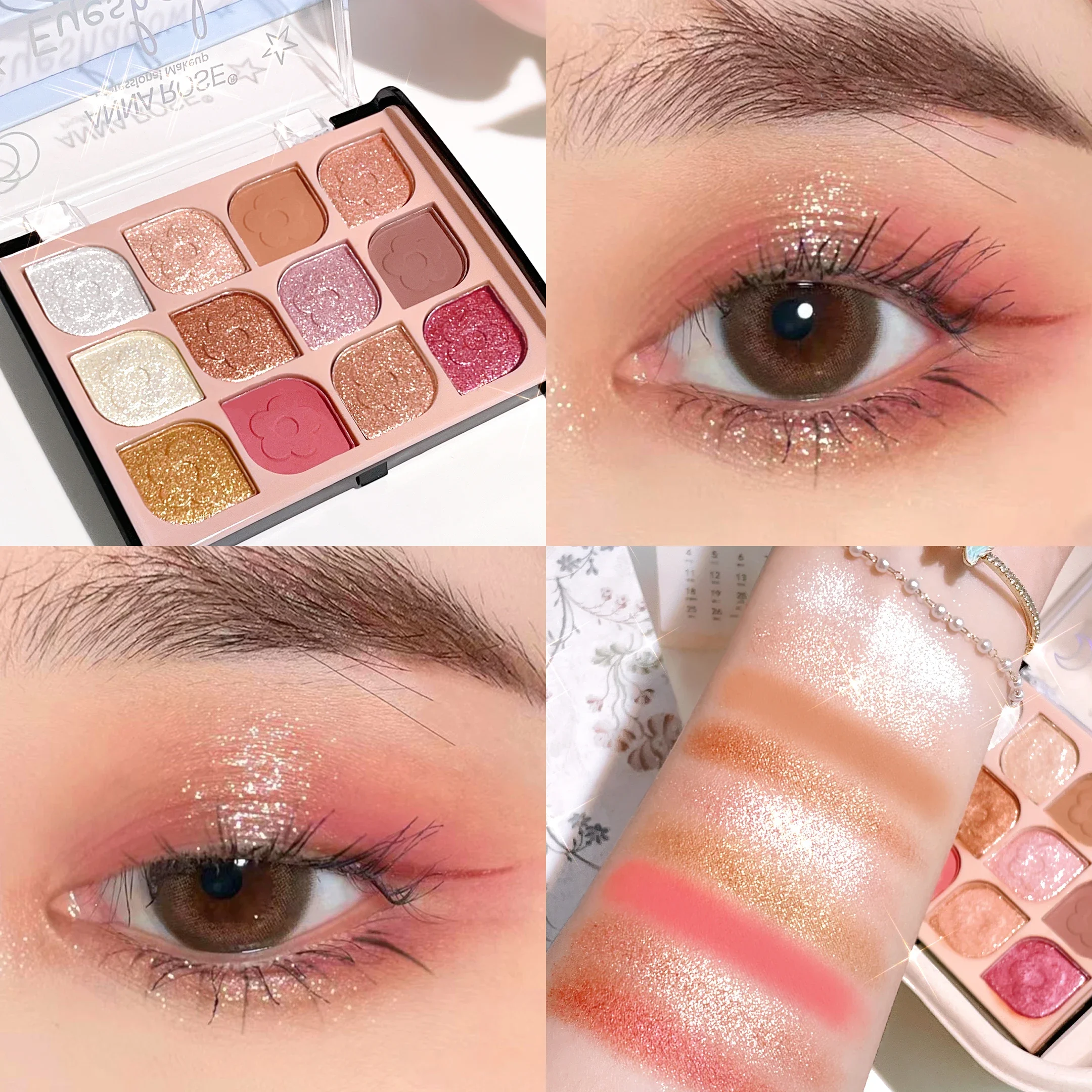 12-Color Eyeshadow Disc, Pearl Blush, High-gloss Grooming Aegyo Sal Integrated Eyeshadow Disc, Eyeshadow Makeup Disc.