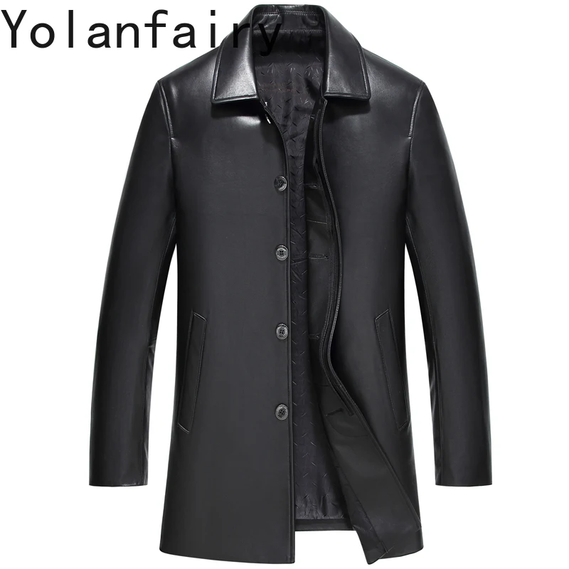 

YOLANFAIRY, пальто из 100% натуральной овчины, мужская осенне-зимняя куртка средней длины из натуральной кожи, мужские плащи Chaquetas