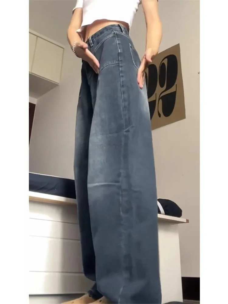 

Autumn Winter plus Size Women's High Waist Fce Lined Straight Leg Jeans Hip Concealing Slimming Loose Wide Leg Pants