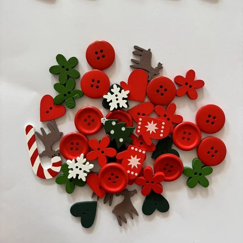 Christmas Craft Button Set - Multiple Wooden Holiday Shapes Suitable for Handmade Crafting, Scrapbooking, and Decoration
