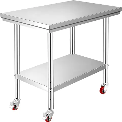 SucceBuy Stainless Steel Kitchen Worktable shelves Commercial Work Bench Table with Caster Wheels for Home Restaurant Storage