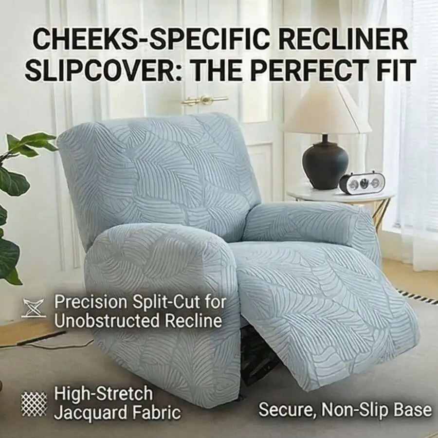 Premium 4-Piece Recliner Slipcover, High Stretch Jacquard Chair Cover, Water-Resistant & Pet-Friendly Furniture Protector, view 2