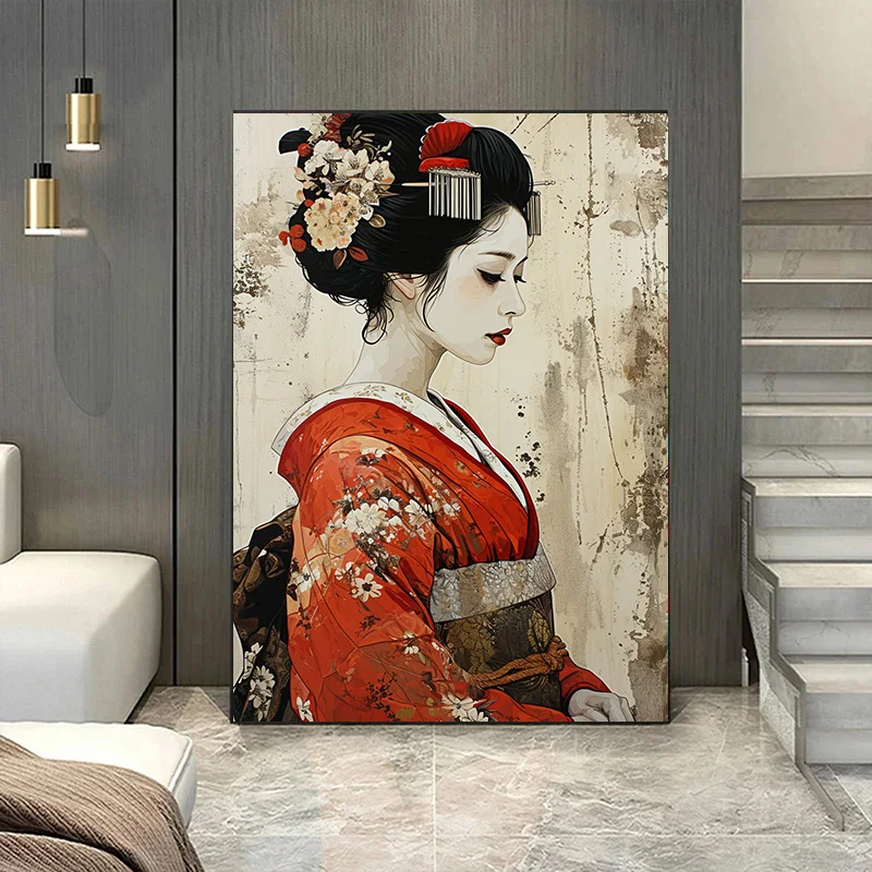 Home Decor Interior Paintings Kimono Geisha Canvas Printing Makeup 1pcs Decoration Pictures Room Wall Stickers Decoration Poster