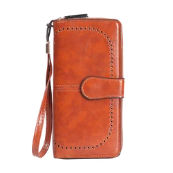 Women's oil wax leather wallet Large capacity coin wallet Multi-function mobile phone bag multi-card bag