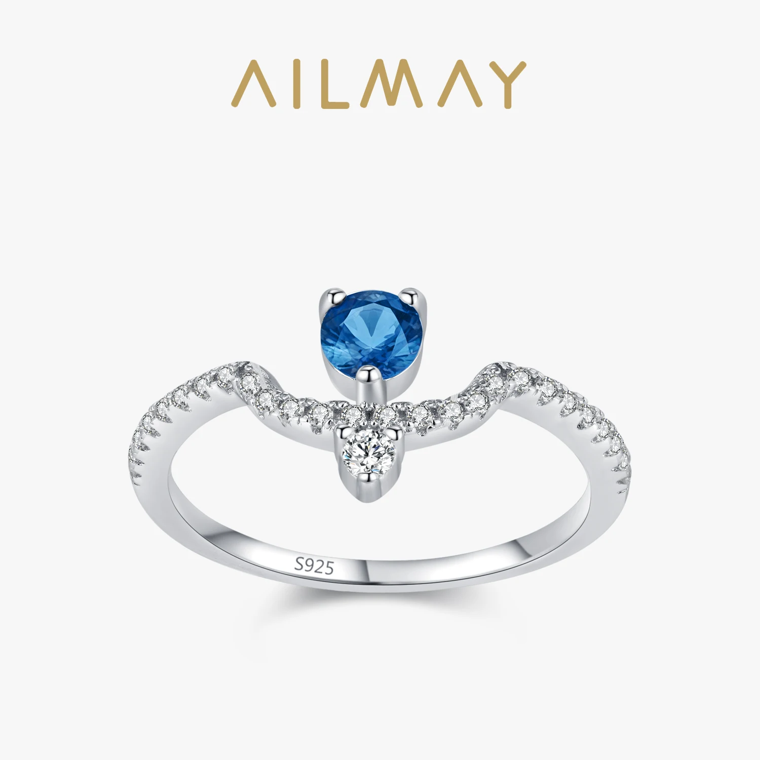 

Ailmay винтажное кольцо с короной из стерлингового серебра 925 пробы с синим цирконом для женщин, темпераментная вечеринка, подарок на день Святого Валентина, ювелирные изделия