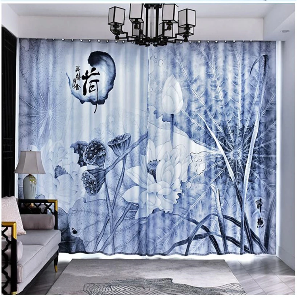 blue louts curtains New product curtain new Chinese classical Thickened shading cirtaoms Drapes Cortinas