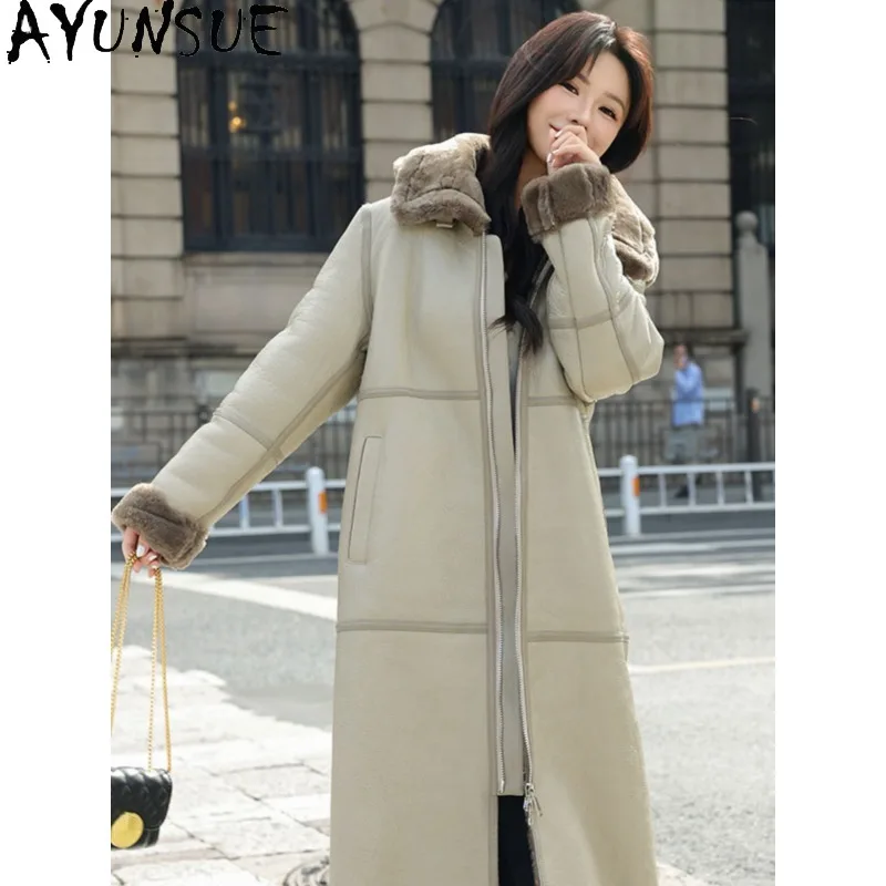 

AYUNSUE Real Leather Jacket Woman Winter Clothes Woman 2025 Mid-length Lamb Fur Coat Woman Clothing Jackets Куртка Женская