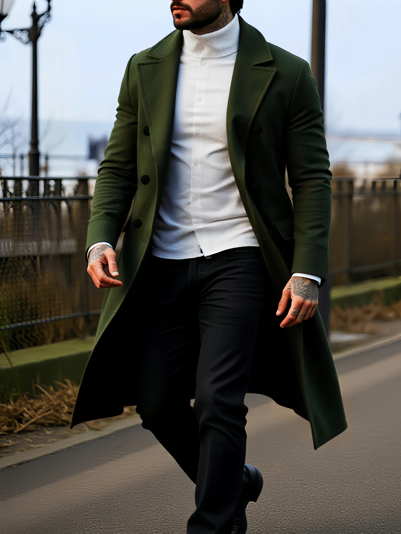 Nowy dwurzędowy płaszcz przeciwdeszczowy, gruby trencz z ciepłą podszewką, modny i popularny płaszcz trencz