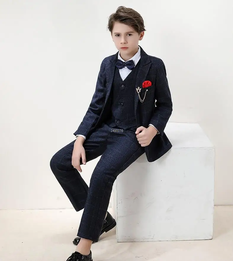 

Boys Luxurious Wedding Suit Kids Jacket Vest Pants 3PCS Party Photograph Set Big Children Tuxedo Dress Teenager Dance Costume