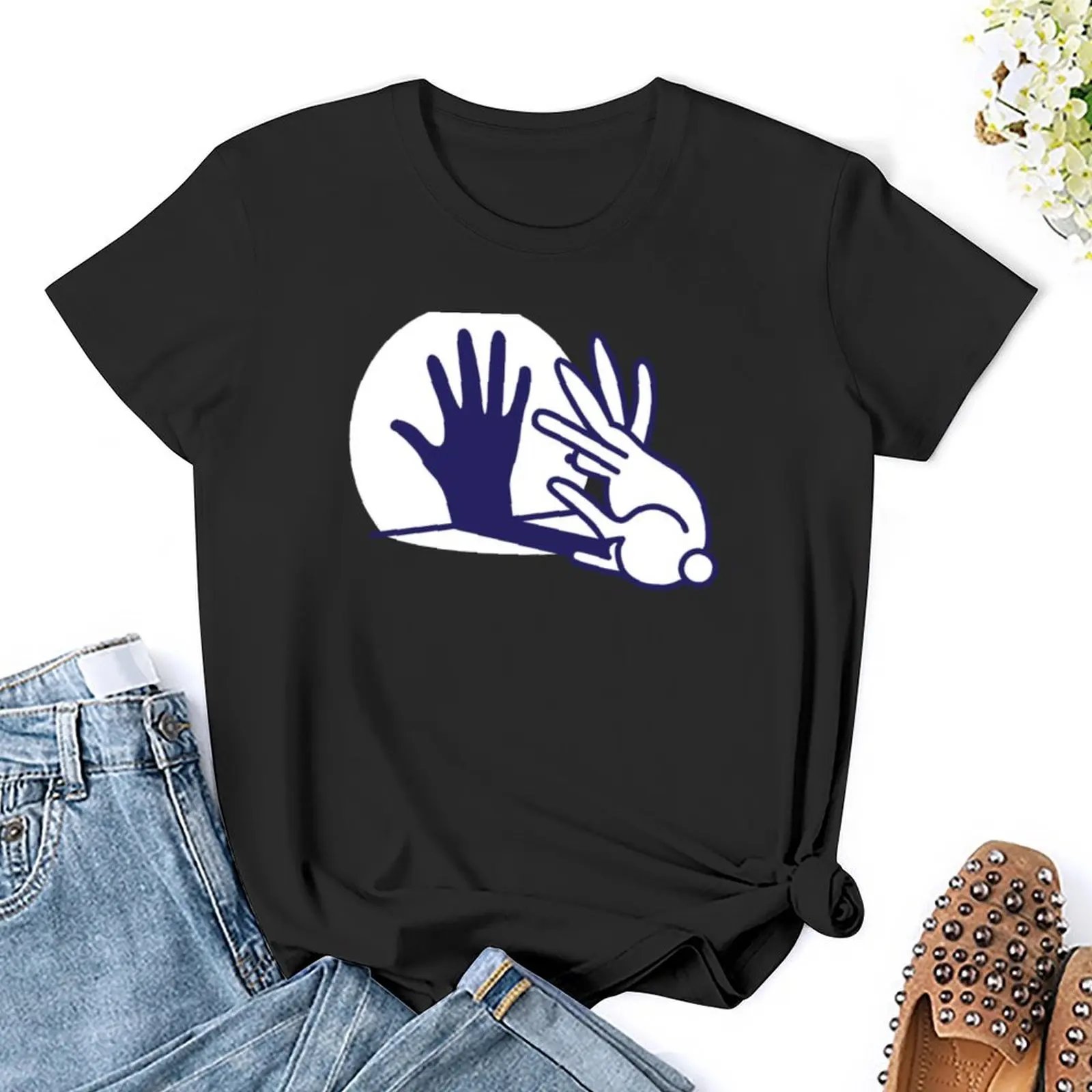 Hand Schatten Kaninchen T-Shirt koreanische Mode Kurzarm T-Shirt einfache T-Shirts für Frauen