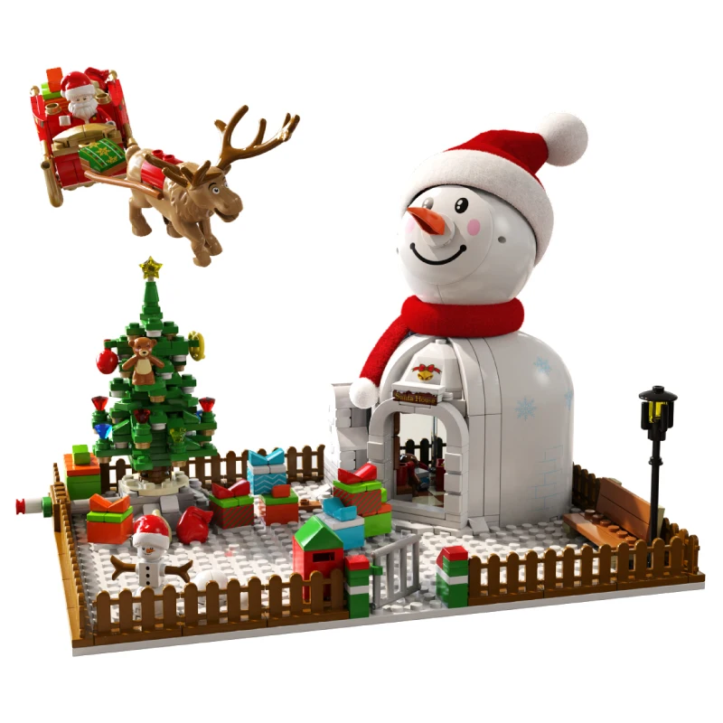 SEMBO-décennie s de construction de maison de Noël pour enfants, cadeau de bonhomme de neige, wapiti, cerf, père Noël, décoration de Noël, assemblage de briques, jouets de bricolage