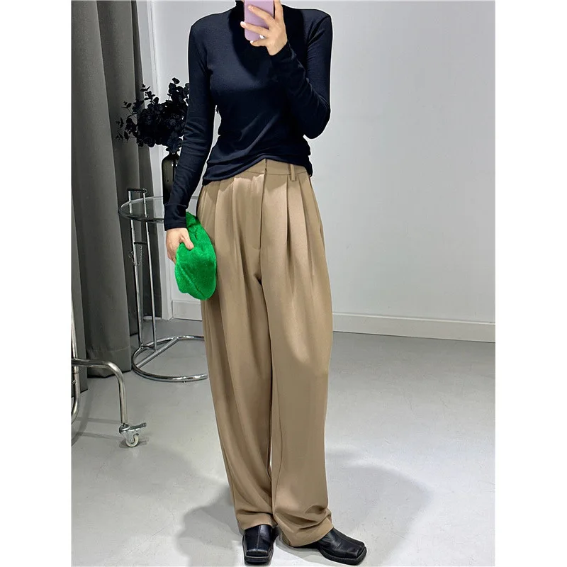 

Wide-leg Trousers Women Spring Autumn New High-waisted Black Suit Pants Straight Loose Slim Legs Long Casual Bottoms Clothing