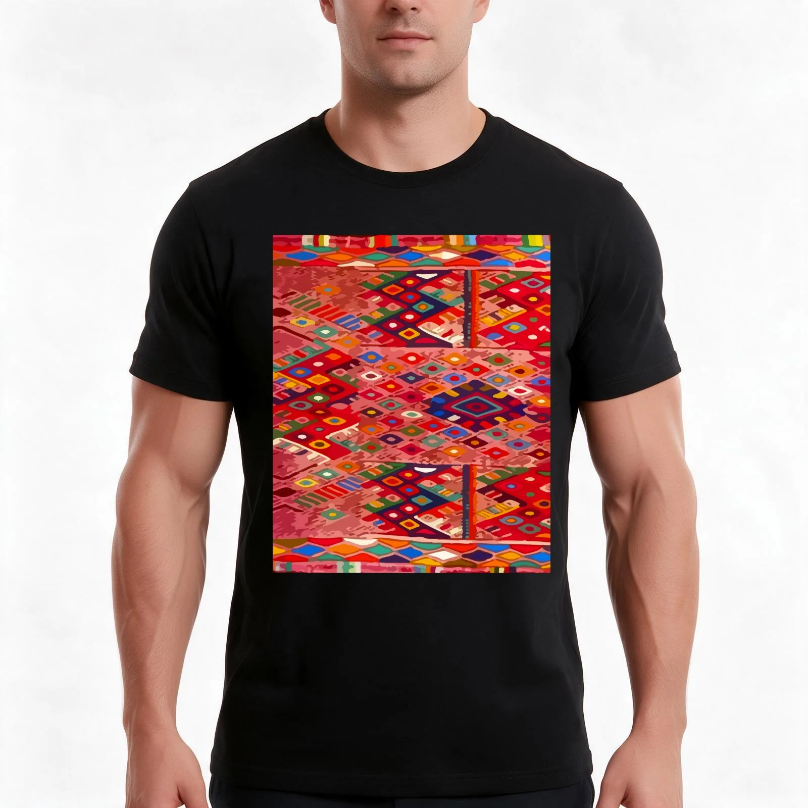 Bright orange maya textile vintage mexican embroidery maximalist decor T-Shirt, Summer Casual Cotton Tee, Vintage Graphic Print