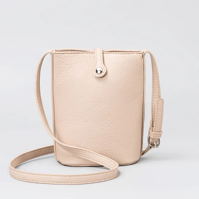 

Women Mini Bucket Crossbody Phone Bag PU Leather Litchi Texture Adjustable Strap Casual Vertical Shoulder Purse for Daily Use