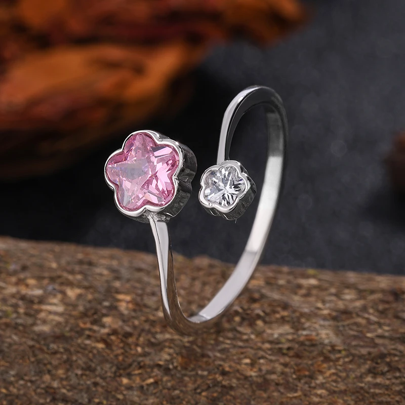 Classic Fashion Genuine S925 Silver Flower Opening Women's Exquisite and Versatile Ring 4