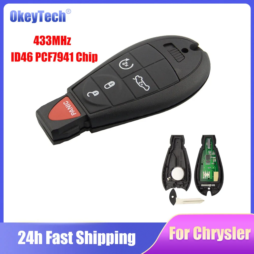 

OkeyTech 433Mhz ID46 PCF7941 Transponder Chip Car Remote Smart Key for Dodge Magnum Durango Chrysler Town Jeep with Insert Blade