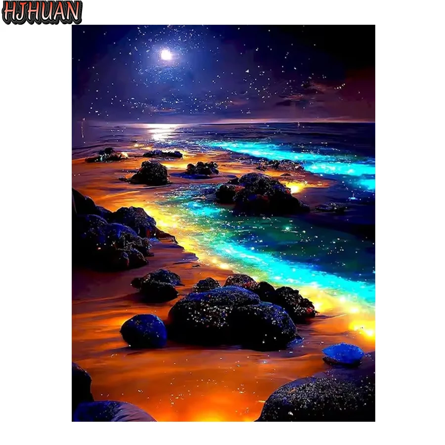 Diy 5d Diamond Painting Moonlight Beach Diamond Art Full Square Round Embroidery Mosaic cross-stitch Fantasy Landscape Wall Deco