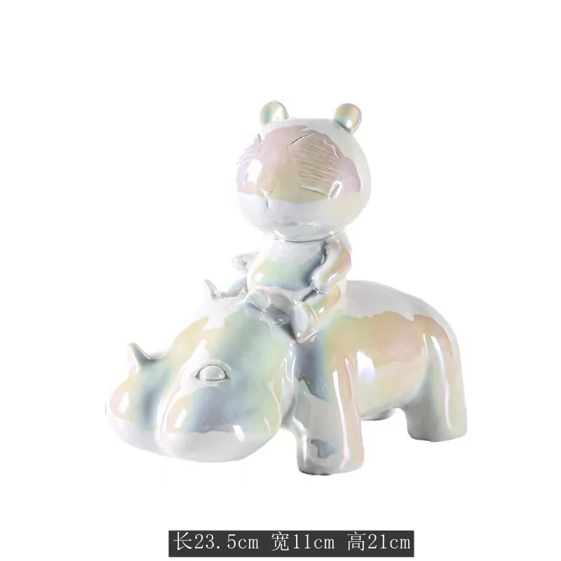 Simple cartoon animal hippo bear fun play ceramic ornament