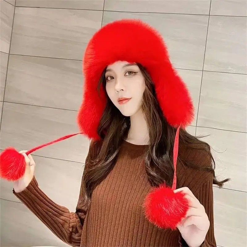 Real Fox Fur Lei Feng Hat Women's Thickened Warmth Ear Protection Hat Winter Faux Fur Hat Outdoor Riding Skiing Faux Fur Cap