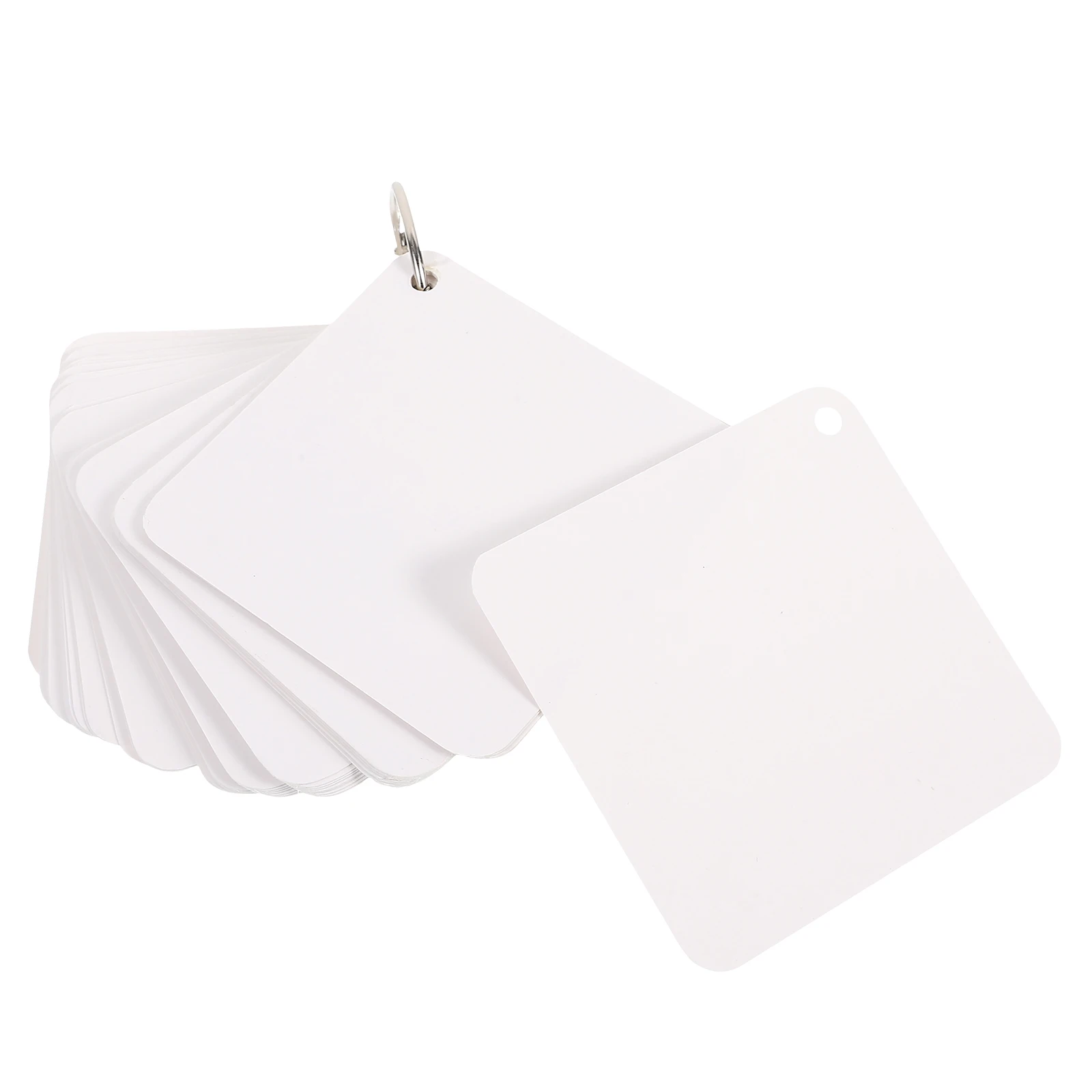 

200 Blank Cards 8x8cm Pre Punch Hole Flashcards 2 Metal Rings for Studying Puzzle taking