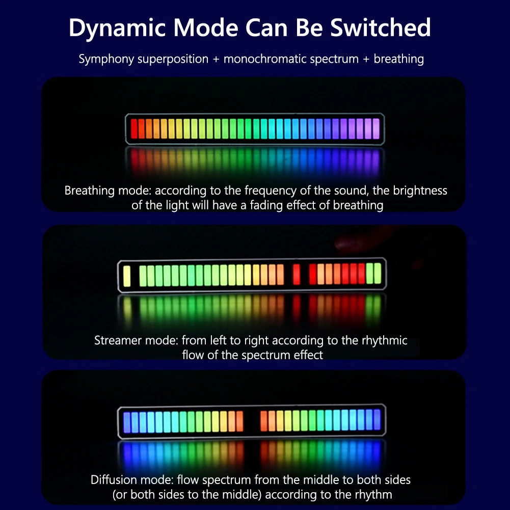 Barra de luz LED RGB, controle de som musical, luz captador, lâmpada ambiente ritmo, luz noturna atmosfera, carro, TV, jogo, computador, desktop
