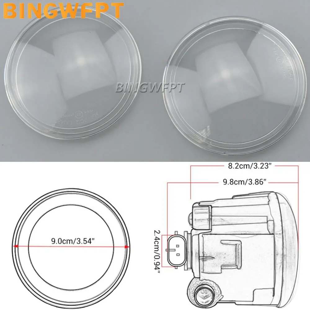 

BINGWFPT 2PCS Round Diameter 90mm Fog Light Plastic Glass Anti-fog Glass For Nissan Juke Patrol X-Trail Note Cube Murano Qashqai