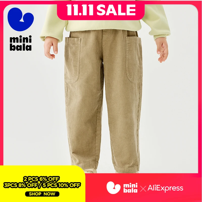 

Детские брюки унисекс Mini Bala, новинка 2025, весенние детские вельветовые длинные брюки в стиле ретро, удобные зауженные брюки