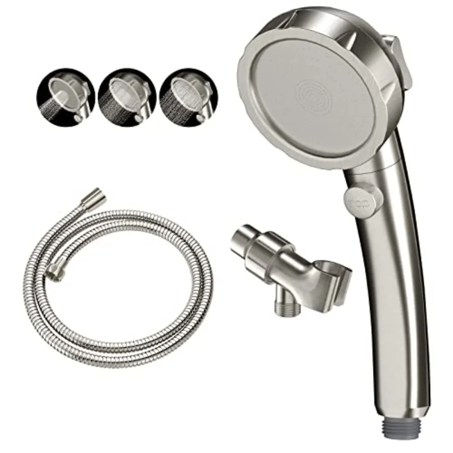 

High Pressure Handheld Shower Head with ON/OFF Switch 3 Spray Modes Adjustable Angle Bracket and Hose