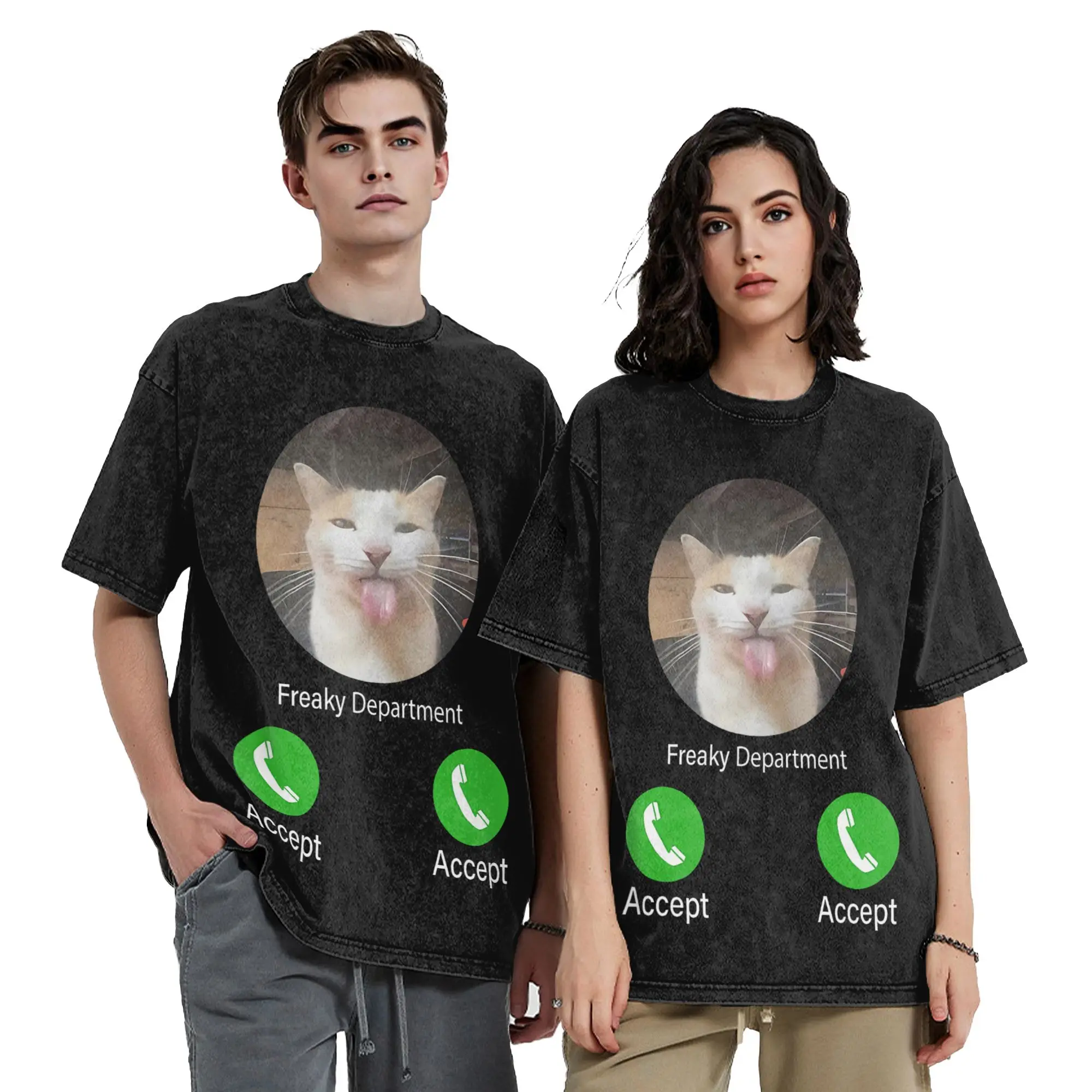Freaky Department Funny Cat Meme Washed T Shirts Streetwear  Vintage T-Shirt  Tee Shirt Men Women 100% Cotton Harajuku Printed