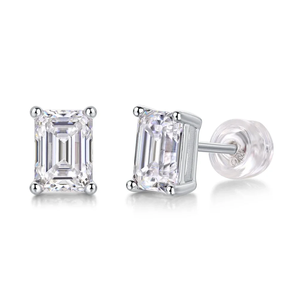 IsRabbit 18K Gold Plated 925 Sterling Silver Emerald Cut 6*8MM GRA Moissanite Diamonds Stud Earrings for Women Gift Fine Jewelry