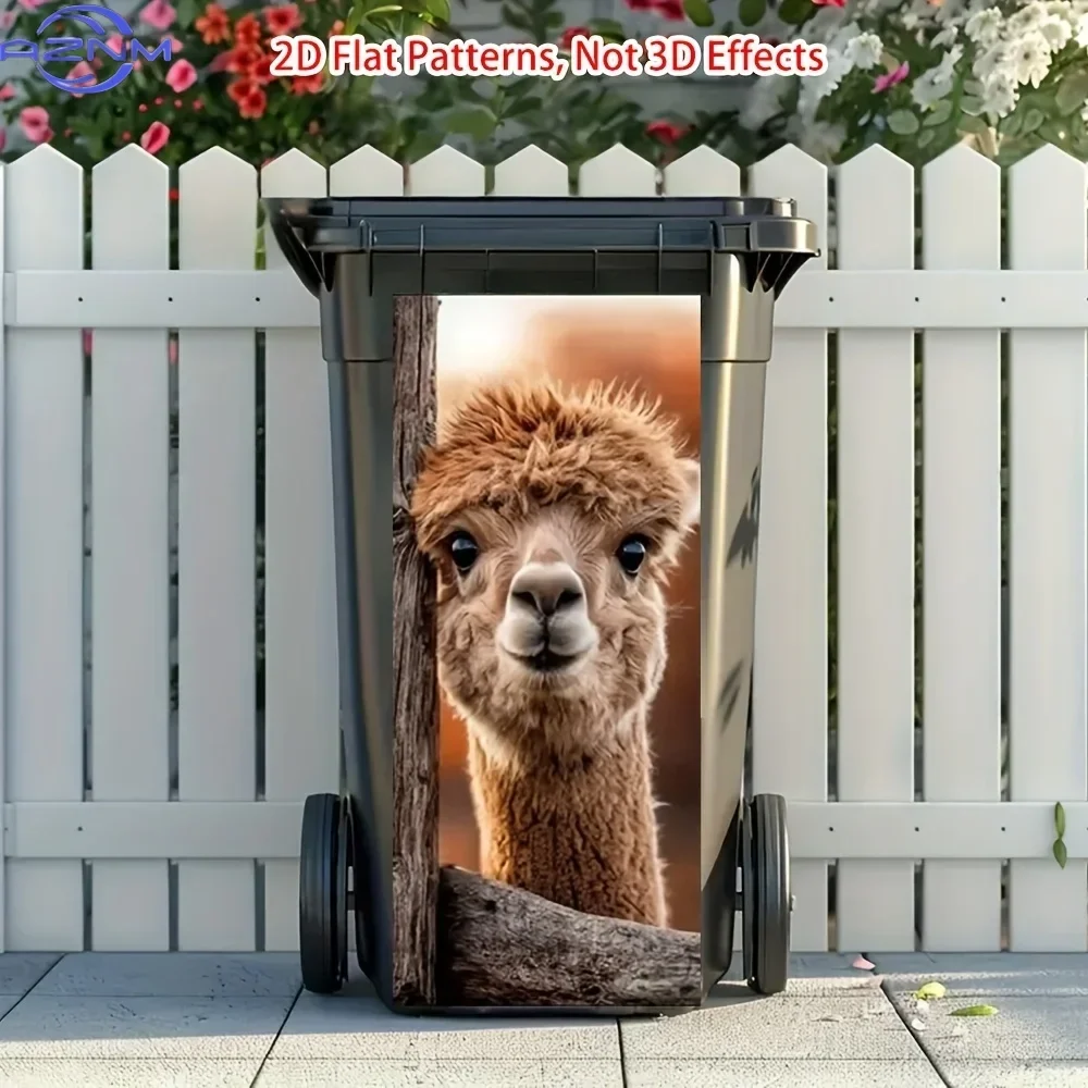 of Curious Alpaca Peek Print Dustbin Stickers - Self-Adhesive Trash Can Decor, Perfect for Indoor/Outdoor Use, Garden, Home &