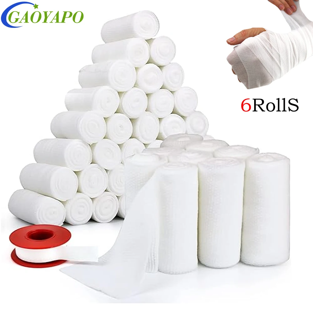 6Rolls Gauze Rolls Tape Included -Gauze Wrap - First Aid Supplies,Breathable Gauze Bandage Rolls,Bandage Wrap for Wound Dressing