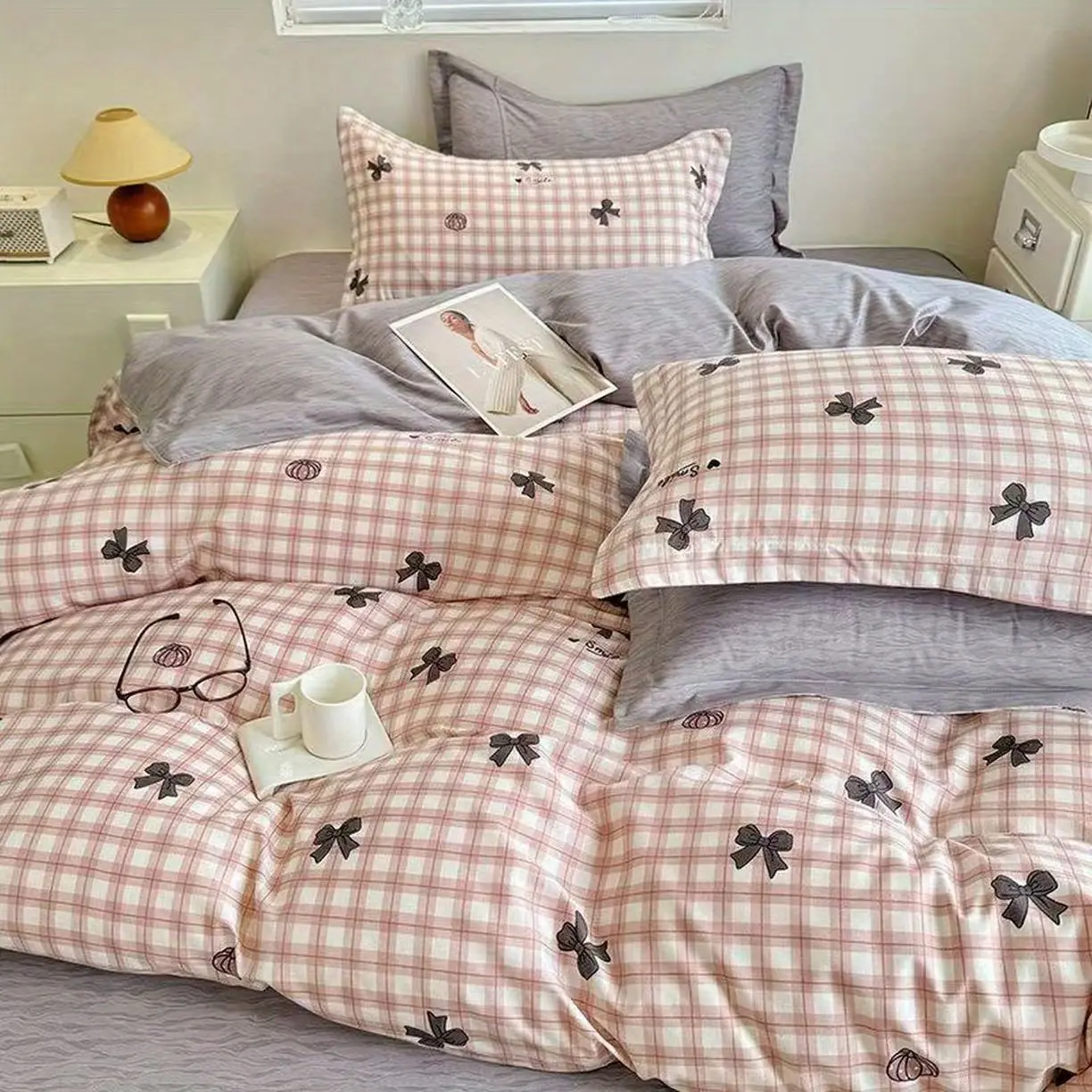 Fashion Bedding Set with Bow Soft Duvet Cover Flat Sheet Pillowcases No Filler Full Queen Size Hotel Home Decoration Bed Linens