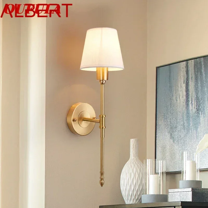 ALBERT  American Brass  Wall Lamp Indoor Living Room Bedroom Bedside Lamp Retro Hotel Corridor Hallway Wall Lamp